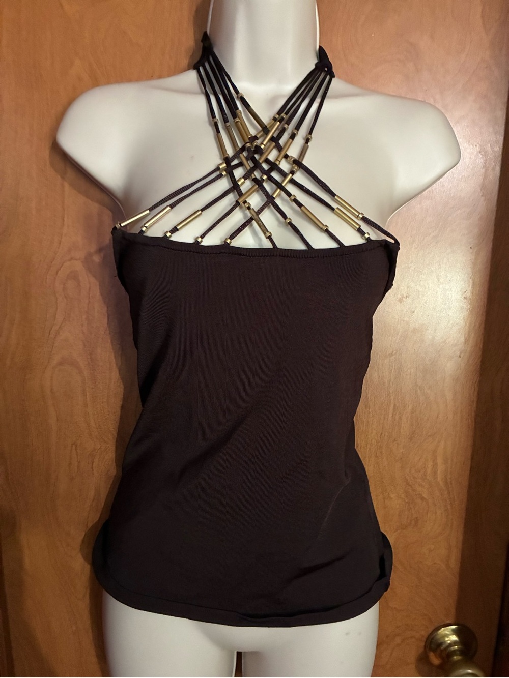 VENUS Black Halter Camisole with Gold Accent Straps XS